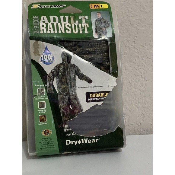 Stearns Men’s Old New Stock PVC Nylon 2 Piece Waterproof Camo Rain Suit Size ML - Picture 9 of 11